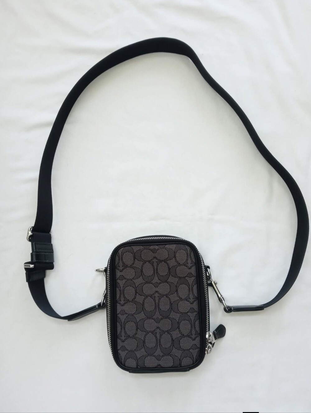 Coach Stanton Crossbody Bag Jacquard Pattern Charcoal Black Silver Hardware